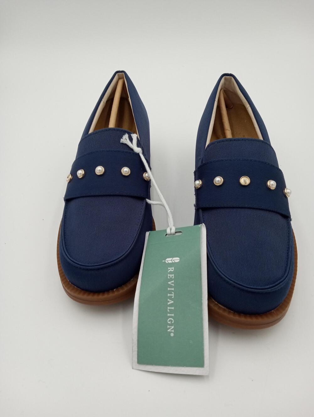 Revitalign Laurel Loafer Pearl Shoes Womens Blue Canvas Comfort Flats Size 7.5